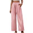 thumbnail image 3 of Women'S Casual Pants Loose Drawstring High Waist Wide Leg Beach Pants with Pockets Pink XXL, 3 of 9