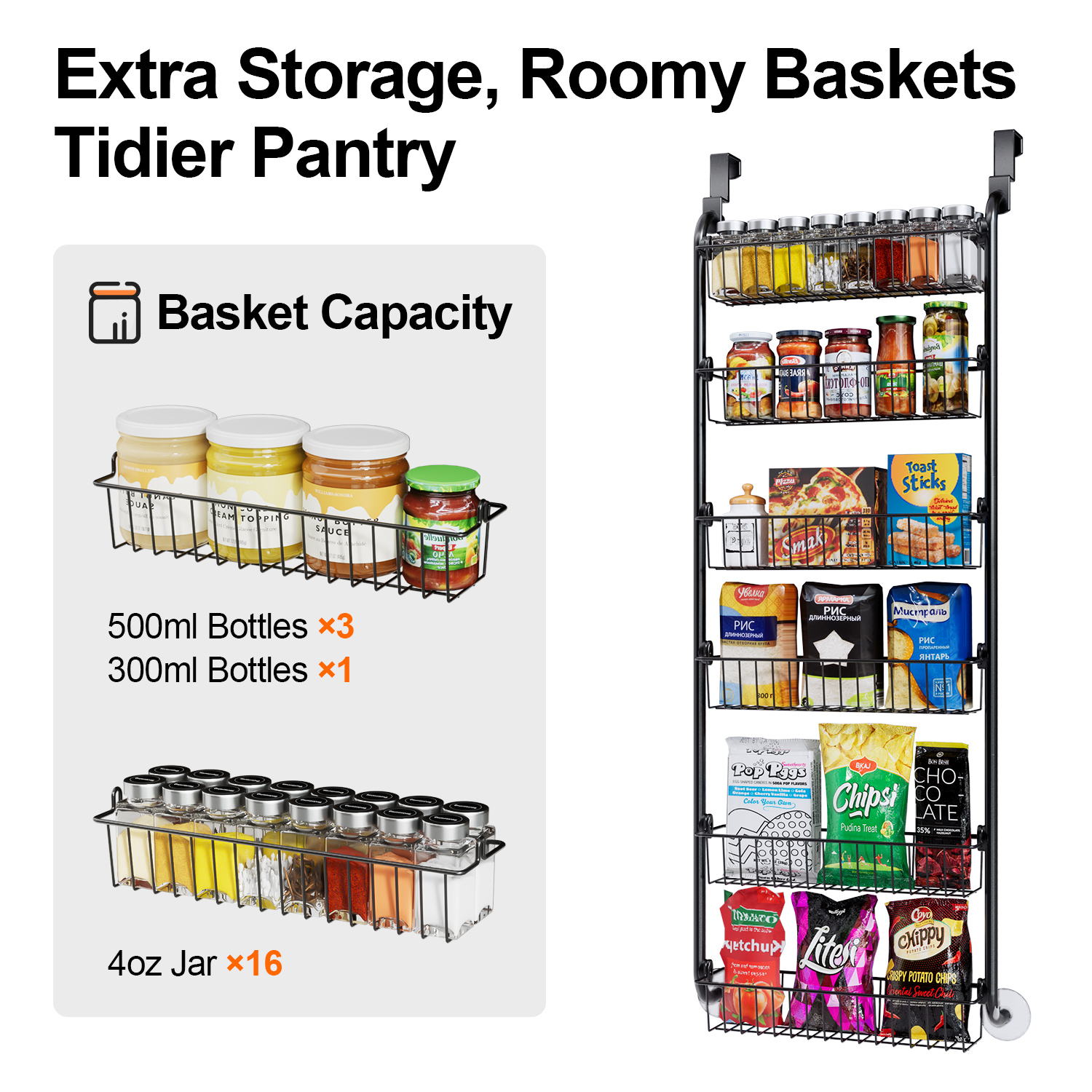 ROSSNY 6-Tier Over the Door Pantry Organizer, Black photo 5