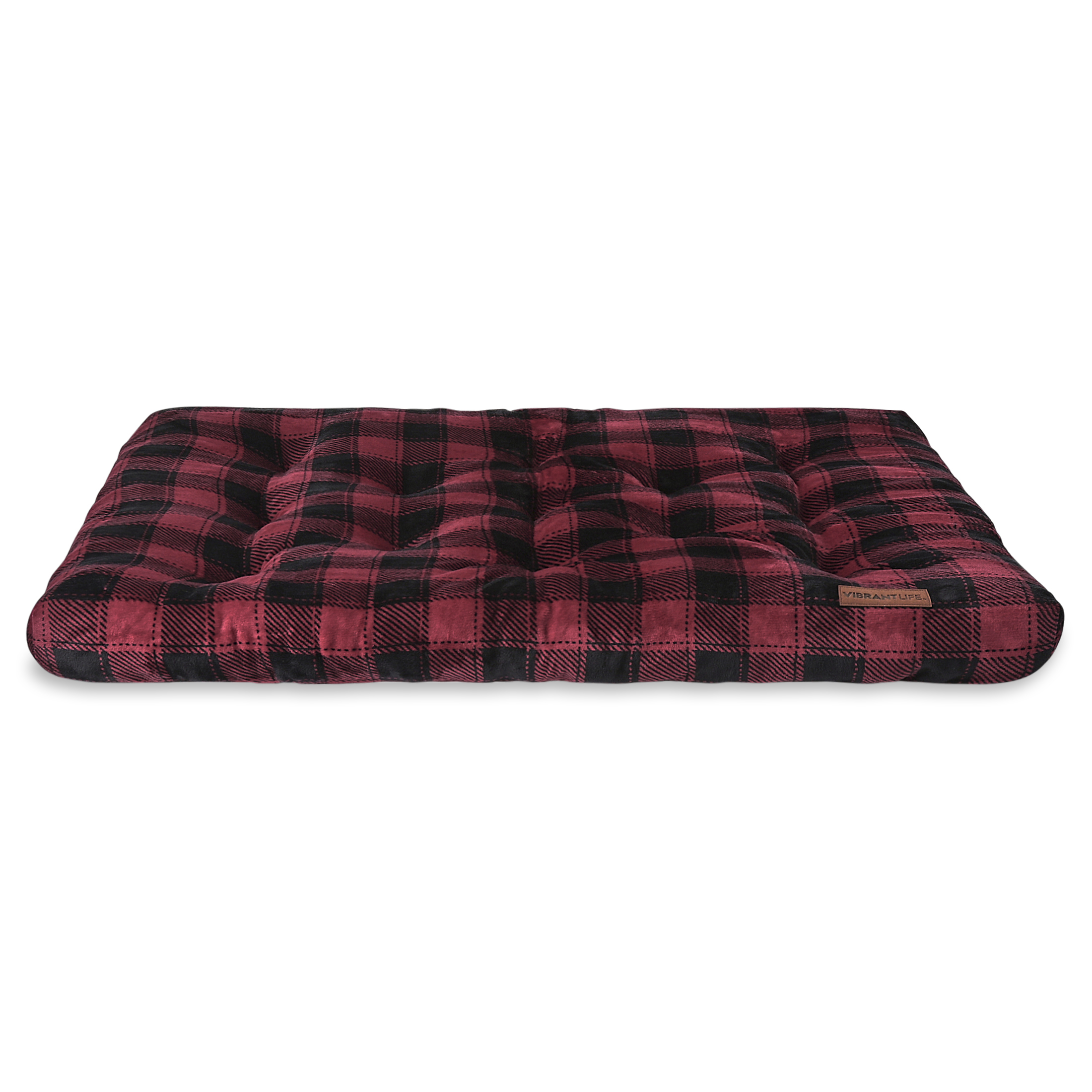 Vibrant Life Jumbo Dog Bed, X-Large Pillow Dog Bed, 48" x 38", Red and Black Plaid