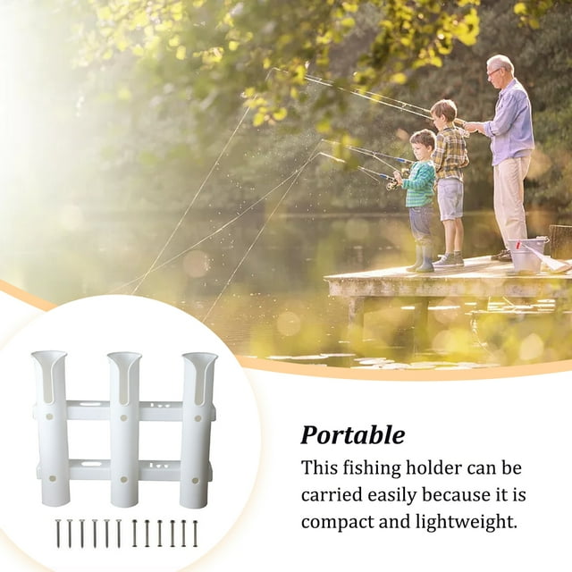 Fishing Rod Storage Holder Portable Bracket With Screws Labor-saving Vertical 3-link Boat Pole Rack Mount Professional Hands-free Tube Carrying Organizer White