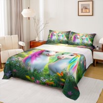 Castle Fairy Kids Teens Adults Kawaii Unicorn 4pcs Bed Sheets,Cartoon Animal King Sheets,Chic Floral Butterflies Super Cozy Sheet Set,Ultra Soft Home Decor