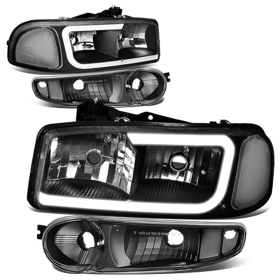 DNA Motoring HL-LB2-DAN99-BK-CL1 For 2000 to 2006 GMC Yukon XL Sierra Denali Model 3D LED DRL Headlight Turn Signal Bumper Lamps Black Housing Clear Corner 01 02 03 04 05