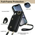 thumbnail image 5 of Crossbody Strap Wallet Case for iPhone XR with Wrist Strap, 360° Rotating Ring Kickstand & Card Holder PU Leather Purse Magnetic Snap Zipper Case Cover for iPhone XR, Black, 5 of 9