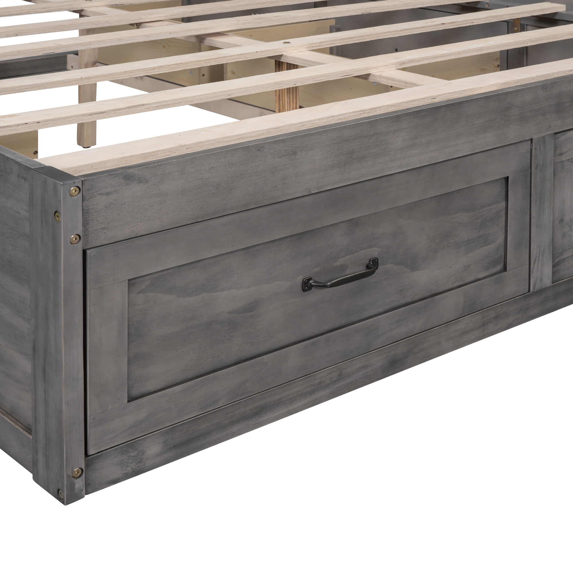 Euroco Wood Queen Size Platform Bed with 6 Drawers for Kids Teens Adults, Antique Gray