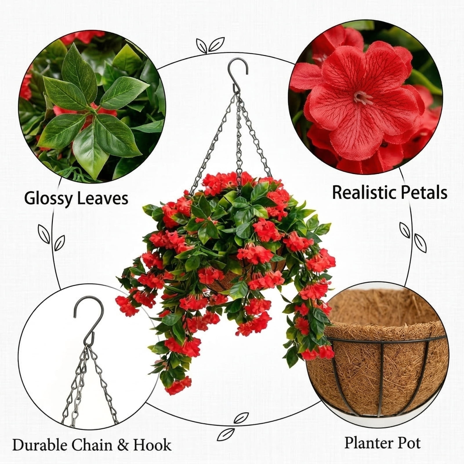 Hanging Artificial Red Flowers, Outdoor Planter Decor, Spring Porch Decorations, Patio Accents, 1 Set, Outdoor Spring Decor
