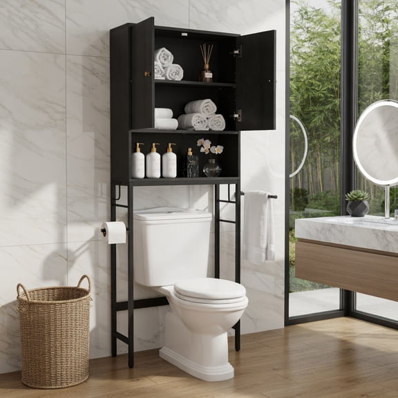 Demi Bonn Over The Toilet Storage Cabinet, Storage Shelf, with 2 Doors and Adjustable Shelf, for Bathroom,Black
