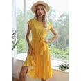thumbnail image 5 of Womens Summer Dresses Cap Sleeve Polka Dot Falten Midi Dress 2024 Fashion O Neck Casual Fit Tiered Boho Beach Vacation Sundress (Yellow,Large), 5 of 6