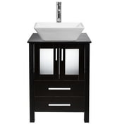 ELECWISH 24 Inch Bathroom Vanity Modern MDF Pedestal Cabinet Fixture, Tempered Glass Sink Top with Single Faucet