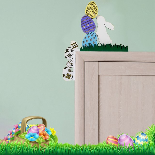 1 PC Easter Bunny Pushing Easter Egg Door Corner Decoration Diy Patchwork Decora Fun Easter Egg Door Corner Decoration Easter Bunny Egg Door Corner Decoration