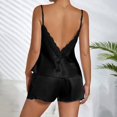 thumbnail image 5 of VISALY Pajama Short Sets Women, Women's Thin Shorts Suspender Lace Simulated Silk Pajama Set Women's Satin Ruffled Pajamas Sets, Satin Pajama Set Womens Sleepwear Set Summer Pajamas, #C Black,XL, 5 of 10