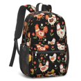 thumbnail image 2 of Rooster and Floral Black Pattern 17" School Backpacks for Teens,Waterproof Oxford Fabric,S-Shape Padded Straps for School,Travel,Hiking,Camping, 2 of 6