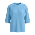 thumbnail image 4 of KyCheLot Women's Crew Neck Sweatshirt Solid Color 3/4 Length Sleeve Clothes Lightweight Vacation Sweatshirts, 4 of 6