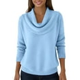thumbnail image 5 of Cowl Neck Sweater for Women Oversized Soft Knit Long Sleeve Casual Pullover Winter Top Sky Blue XL, 5 of 5