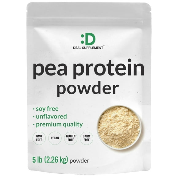 DEAL SUPPLEMENT Unflavored Pea Protein Powder, 5lbs – Premium North American Grown Peas – Easily Digested Isolate Form – Great for Shakes, Bars, or Snacks – 27g Protein Serving, Soy Free, Vegan