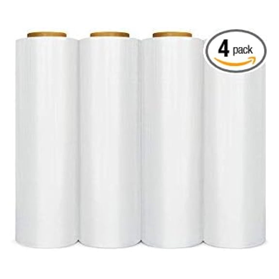 PSBM Stretch Wrap, 4 Pack, 18 Inch x 1000 Feet, 120 Gauge, Clear Plastic Cling, Blown Hand Stretch Film Rolls for Packaging Moving Packing Pallets