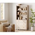 thumbnail image 3 of WAMPAT 3-Tier Bookshelf, 3 Drawers, 72" Tall Bookcase, Farmhouse Library Bookshelves, Wood Bookshelves for Living Room, Kitchen,Light Oak, 3 of 8