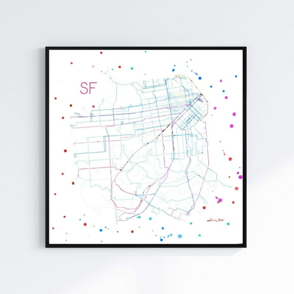 San Francisco MUNI Map 12x12 Wall Art Print