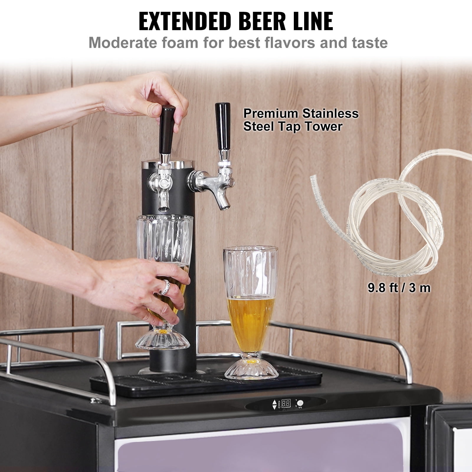 KFFKFF Draft Beer Dispenser Beer Kegerator Full Size Keg Refrigerator Dual Tap