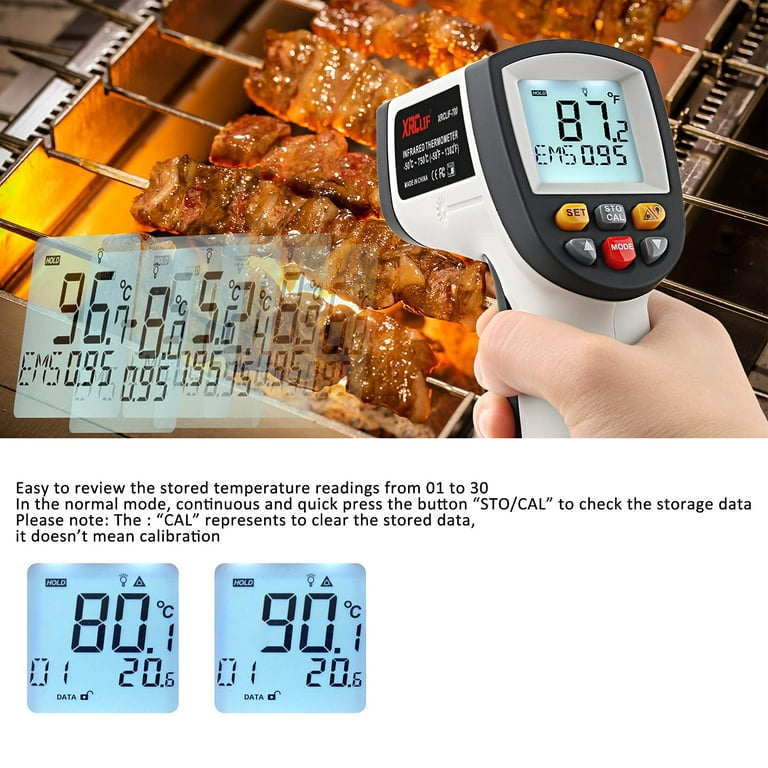 Infrared Thermometer Temp Gun with Data Storing Function, -58~1382℉ Non  Contact Laser Temperature Gun with High/Low Temperature Alarm&Adjustable  Emissivity for Cooking, Industrial(Not for People) 