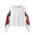thumbnail image 1 of Chandail en Molleton à Manches Longues pour Femmes avec Broderie Rose, Col Rond, Pull-Over, 1 of 6