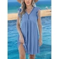 thumbnail image 4 of Womens Summer Dress Ruffle Sleeve V Neck Midi Dresses Fashion Casual Fit Flowy Tiered Boho Beach Vacation Sundress Light Blue XXL, 4 of 6