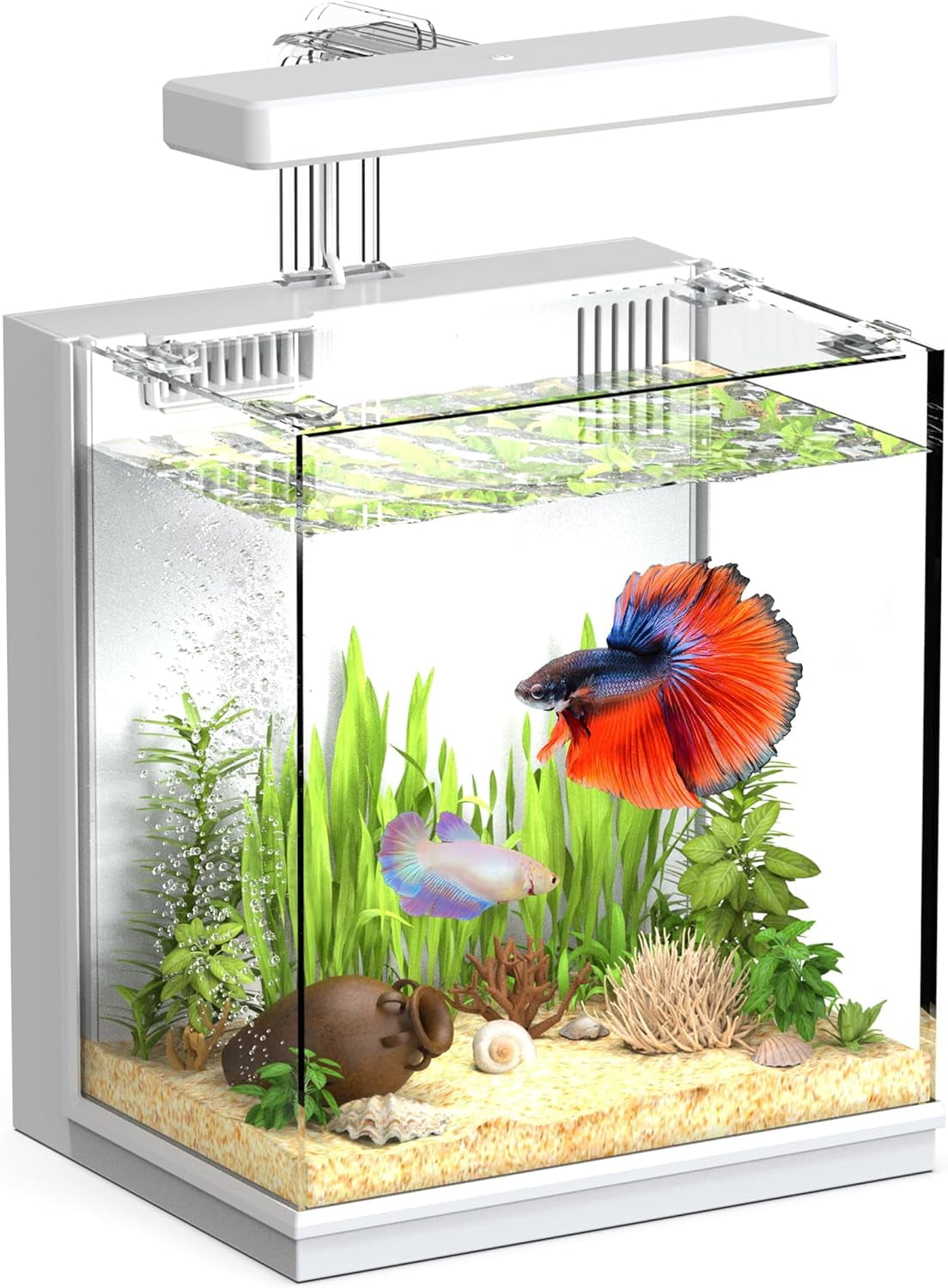 2-Gallon All-in-One Fish Tank – Silent Pump, 3-Stage Filtration & Easy Water Change, Perfect Self-Care Betta Aquarium Kit for Kids & Beginners