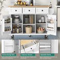 thumbnail image 3 of EUROCO 53.1" Kitchen Islands with Storage, Kitchen Island Cart with Rubber Wood Drop Leaf,Cabinet door internal storage racks,5 Wheels,3 Drawers,White, 3 of 7