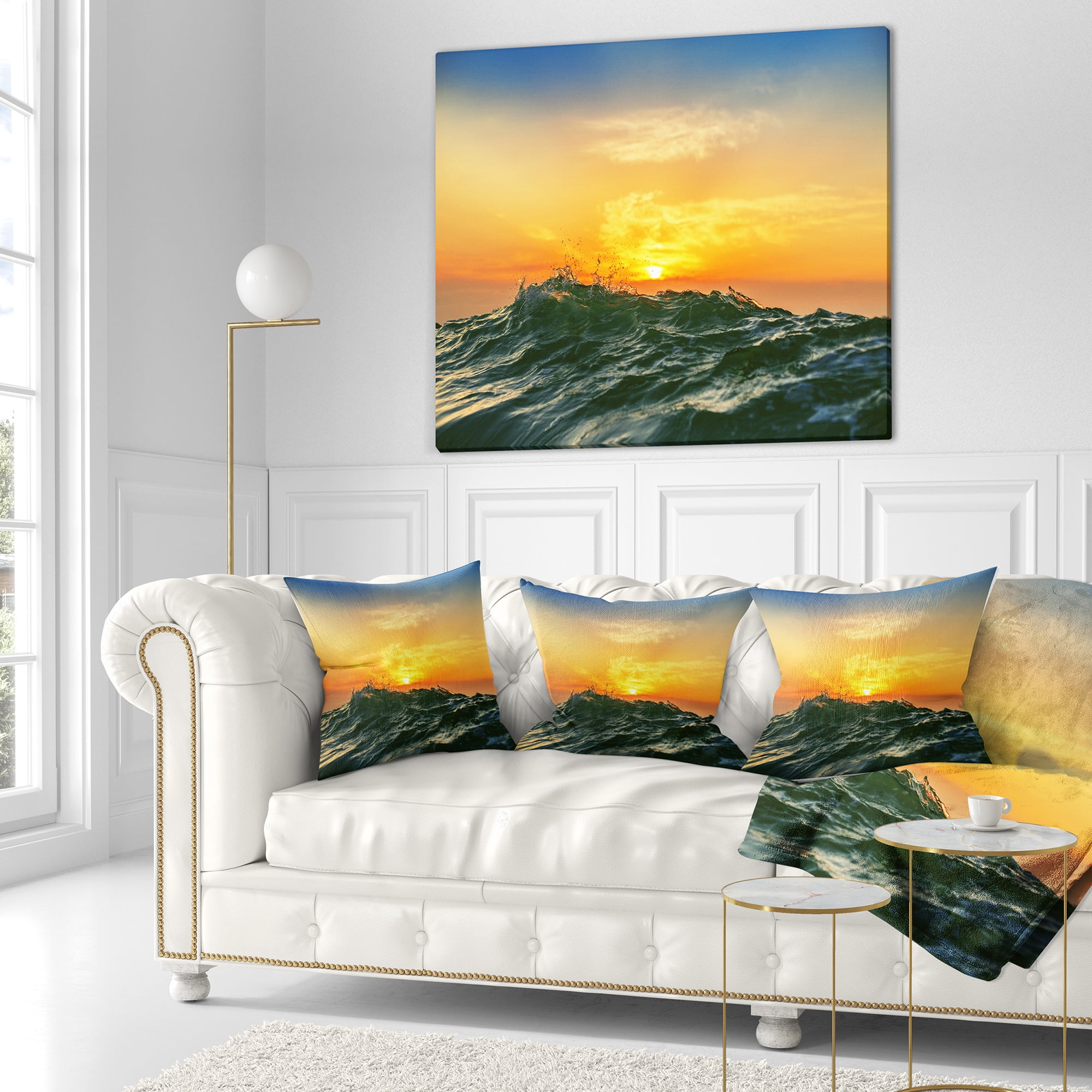 Designart Bright Sunlight and Glowing Waves - Beach Photo Throw Pillow - 16x16