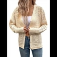 thumbnail image 3 of Suéter Tipo Cárdigan de Otoño para Mujer, Fresco y Versátil, Informal, Retro, con Escote en V, de Crochet , en Color Liso. Albaricoque Beige S, 3 of 10