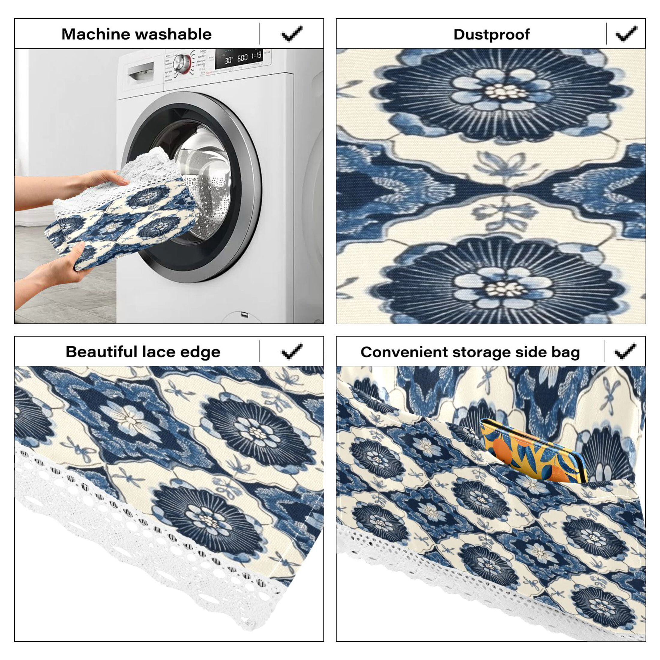 WOBOGO Elegant Pattern Of Traditional Washing Machine Cloth Dryer Refrigerator Top Cover Protective Non-Slip Mat For Kitchen Laundry