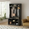 thumbnail image 3 of OXYLIFE Hall Tree and Shoe Storage Bench with 6 Cube and 4 Hooks, Black, 3 of 14