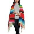 thumbnail image 2 of Zufioo Mexican Serape Blanket Stripes Print Long Plush Tassel Scarf, Winter Shawl Accessories for Women, 2 of 8