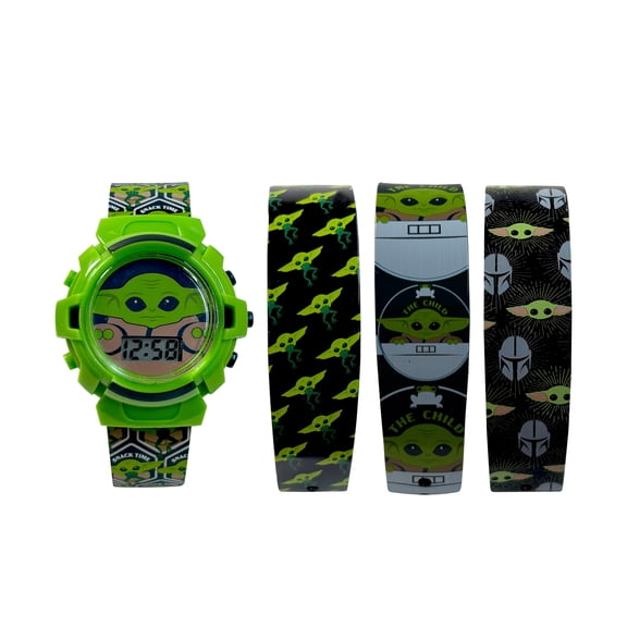 Disney Star Wars Unisex Mandalorian Grogu 4 in 1 Interchangeable Silicone Strap Watch Set; MNL40007WM