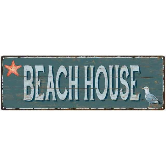 Beach House Beach Style Wood Look Sign Gift Green 6x18 Metal Decor 206180086067