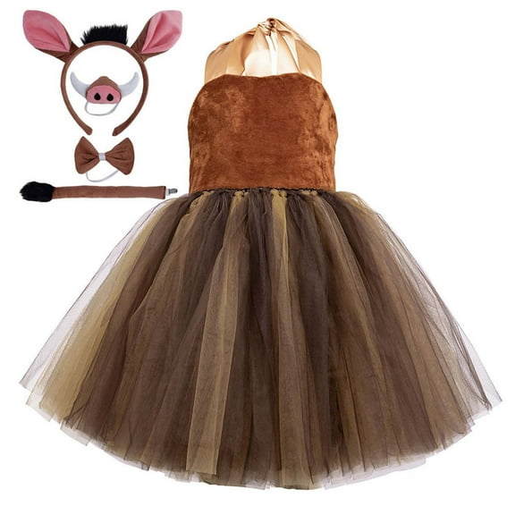 ZACPNCV Kids 5-Piece Set Ears Headband Tutu Halloween Dress Up for Girls Brown 1-2 Years