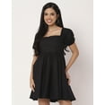 thumbnail image 2 of Moomaya Women Solid Flared Mini Dress Square Neck Puff Sleeve Cotton Short Dress, 2 of 8