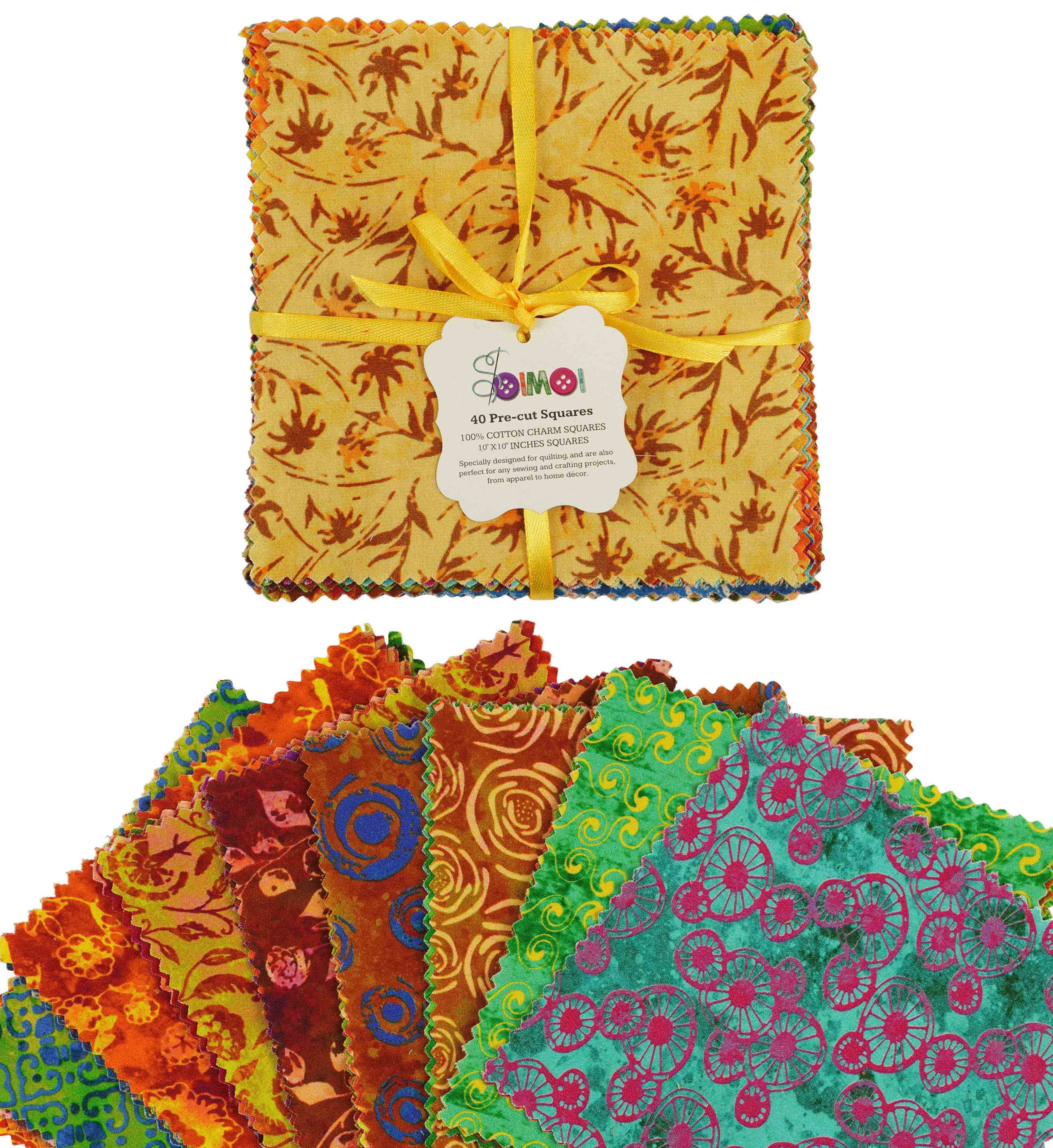 Soimoi Batik Print Precut 10-inch Cotton Fabric Quilting Squares Charm Pack DIY Patchwork Sewing Craft