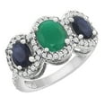 thumbnail image 1 of 10K White Gold Natural Emerald & Quality Blue Sapphire 3-stone Mothers Ring Oval Diamond Accent, size 8, 1 of 2