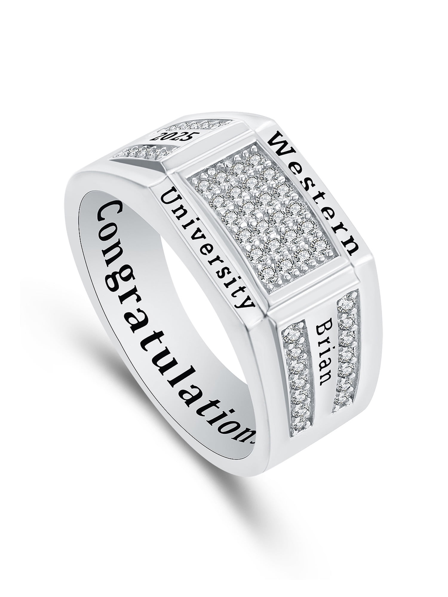 Mementos PJM Custom Men's Class Ring Silenium Brass for High School College-Platinum-Signature