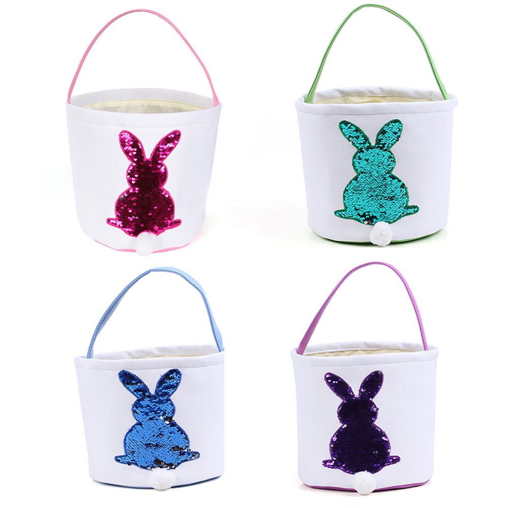 SPRING PARK Easter Basket Bags,Easter Eggs/Gift Baskets for Kids,Bunny Tote Bag Bucket for