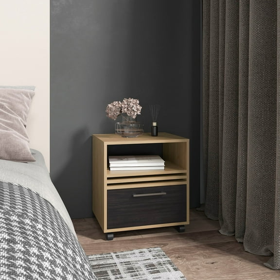 TUHOME Vance 20" High Mobile Nightstand with One Drawer, Open Storage Shelf, Modern Room