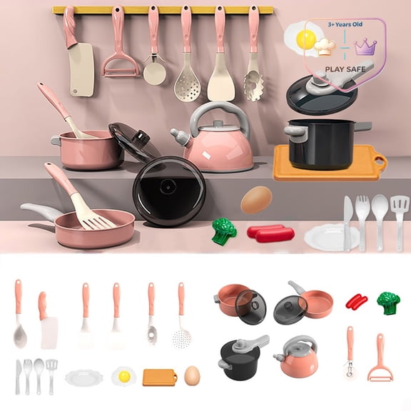 Qocolcyl Complete Pretend Kitchen Cookware Playset with Kettle Pots Pans Cooking Utensils,Chef Cooking Role Play Educational Toy for Toddlers Boys Girls Pretend Play Christmas Holiday Birthday Gift