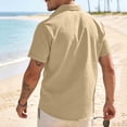 thumbnail image 5 of FRSASU Men's Linen Shirts Casual Short Sleeve Button Down Shirt Beach Vacation Cruise Summer Tops Khaki, 5 of 6