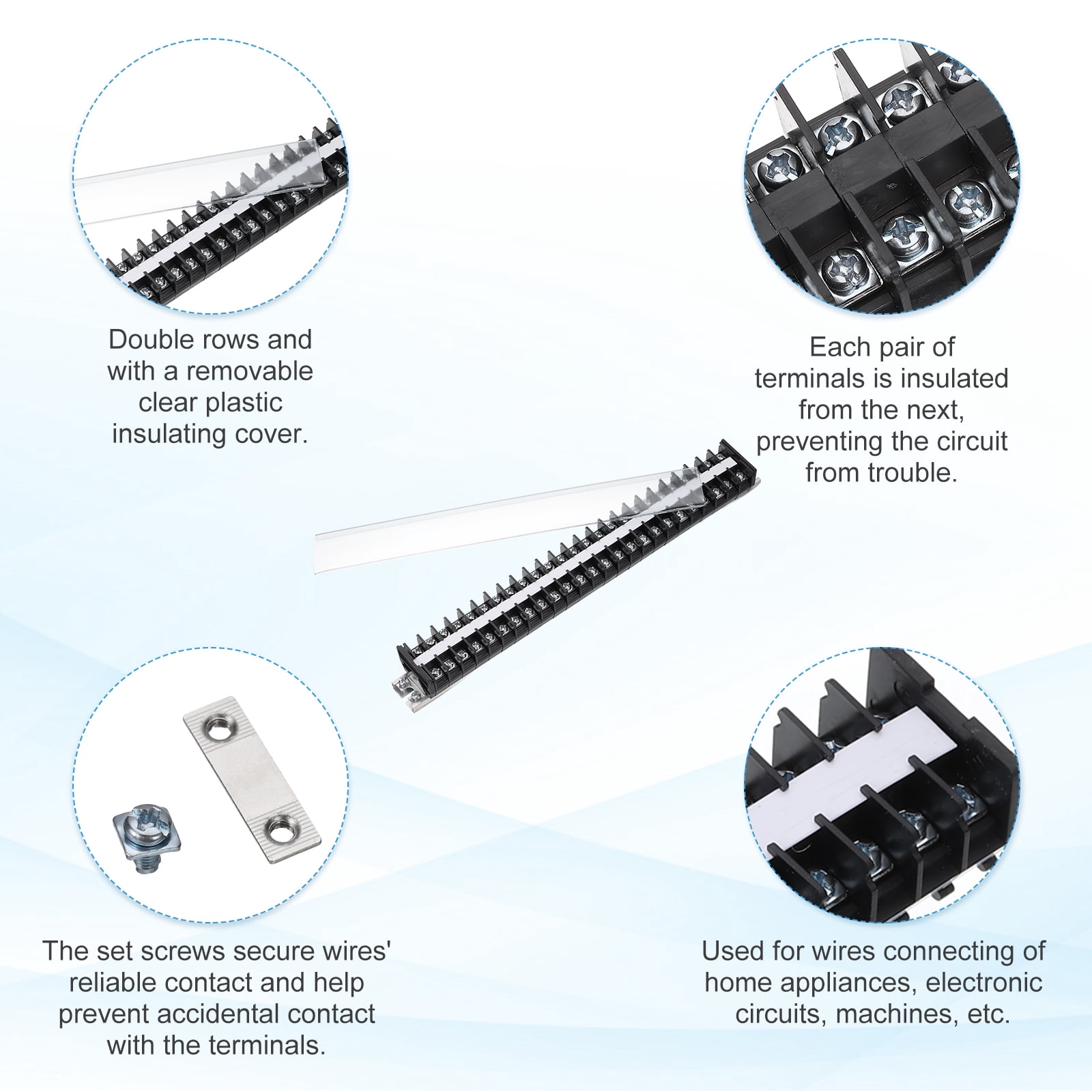 2 Pcs Barrier Terminal Strip Block 660V 20A Dual Rows 25 Positions Rail Base Screw Connector(The Shell Is Made of Flame Retardant and Heat Resistant Material)