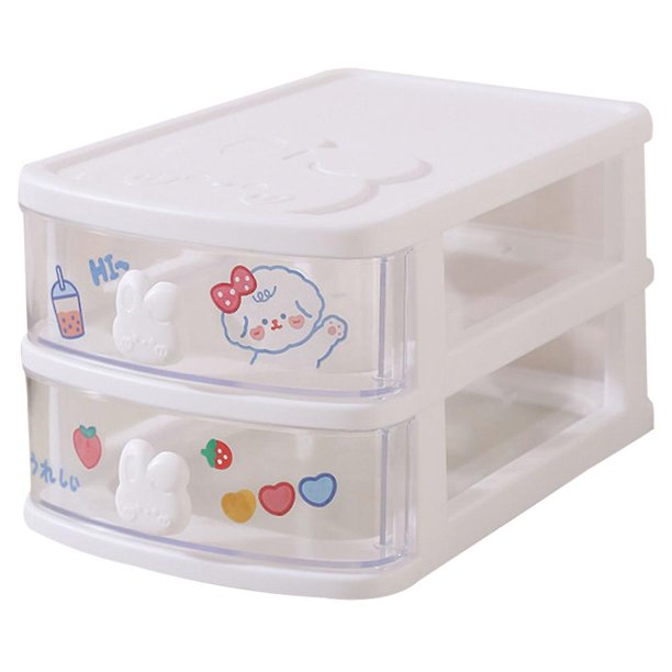 Linda Caja De Almacenamiento Para Niñas, Cajón De Almacenamiento De Escritorio De Múltiples Capas, Mango De Conejo Pequeño - Blanco