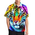 thumbnail image 4 of Camisa informal con estampado de rayas de piel de tigre para hombre, camisa hawaiana de vacaciones de manga corta, camiseta de gran tamaño para hombre, blusas, ropa, 4 of 5