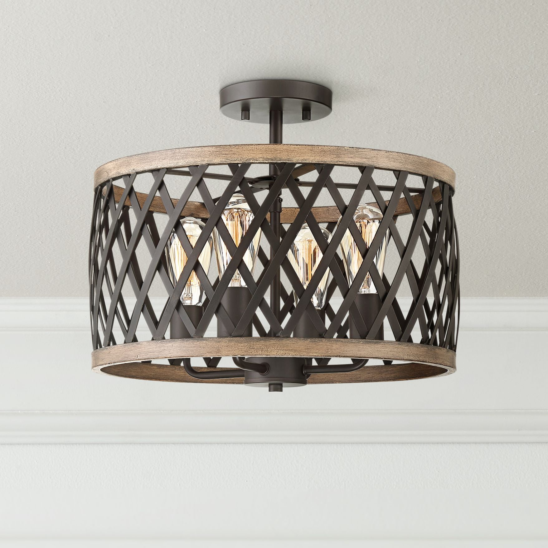 Franklin Iron Works Rustic Farmhouse Ceiling Light Semi Flushmount