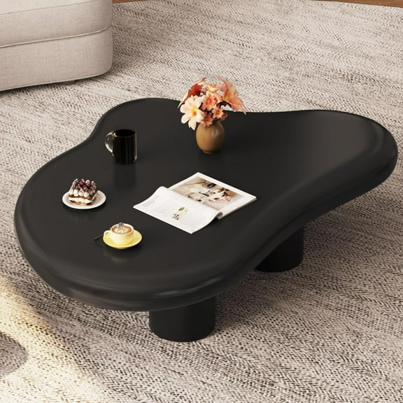 46.06" Black Large Cloud Coffee Table, Modern Round Edge Coffee Table with 4 Sturdy Support Legs and 2.67" Thick Tabletop,Easy Match for Living Room, Bedroom, Balcony,Patio