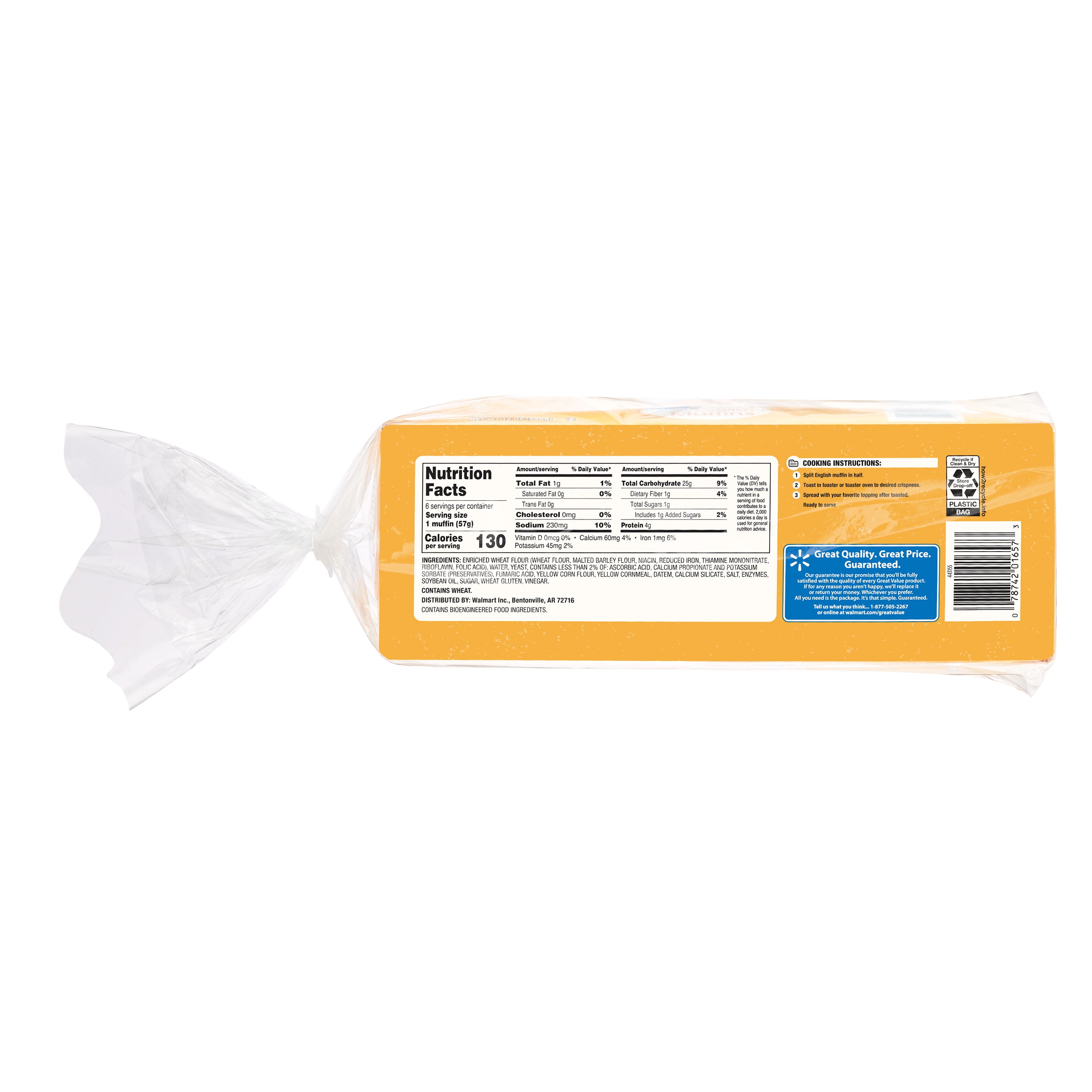 Great Value Original Fork Split English Muffins, 12 oz, 6 Count