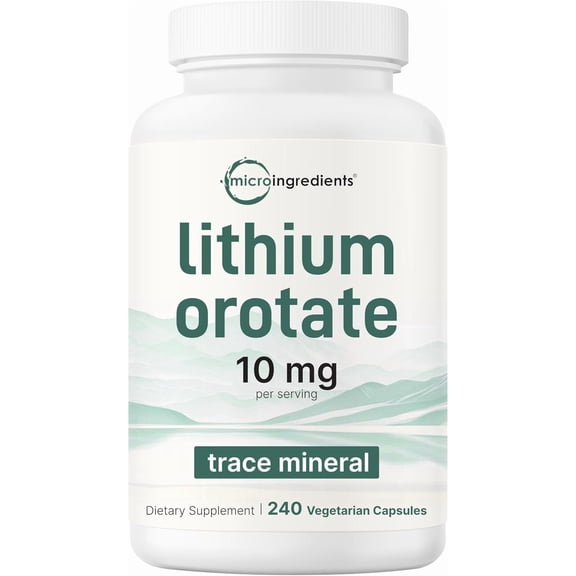 Micro Ingredients Lithium Orotate 10mg, 240 Veggie Capsules | Healthy Aging, Brain & Mood Support | Non-GMO, Gluten Free